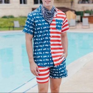 Simply Southern Americana Truck Beer Button‎ Up Patriotic Shirt XL